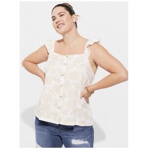 Torrid Women's 0 Daisy Daydream Double Gauze Ruffle Button Front Tank‎ Top